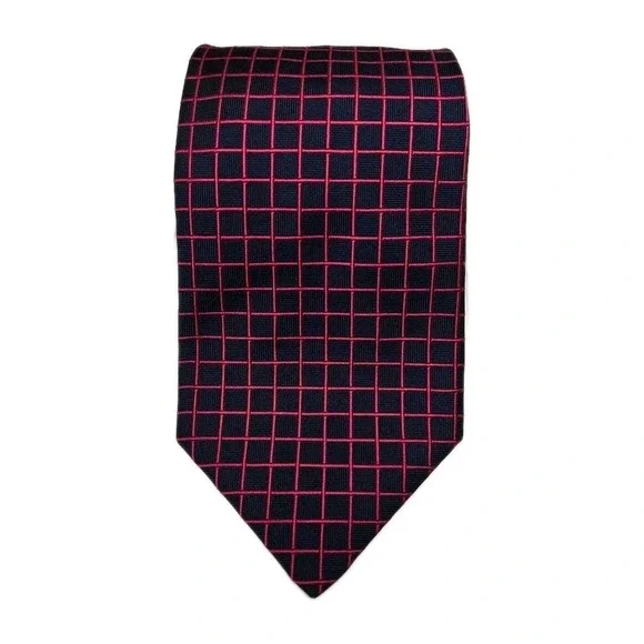 Brooks Brothers "Makers" 100% Silk Tie Navy & Hot‎ Pink Grid Pattern Necktie - Picture 2 of 5